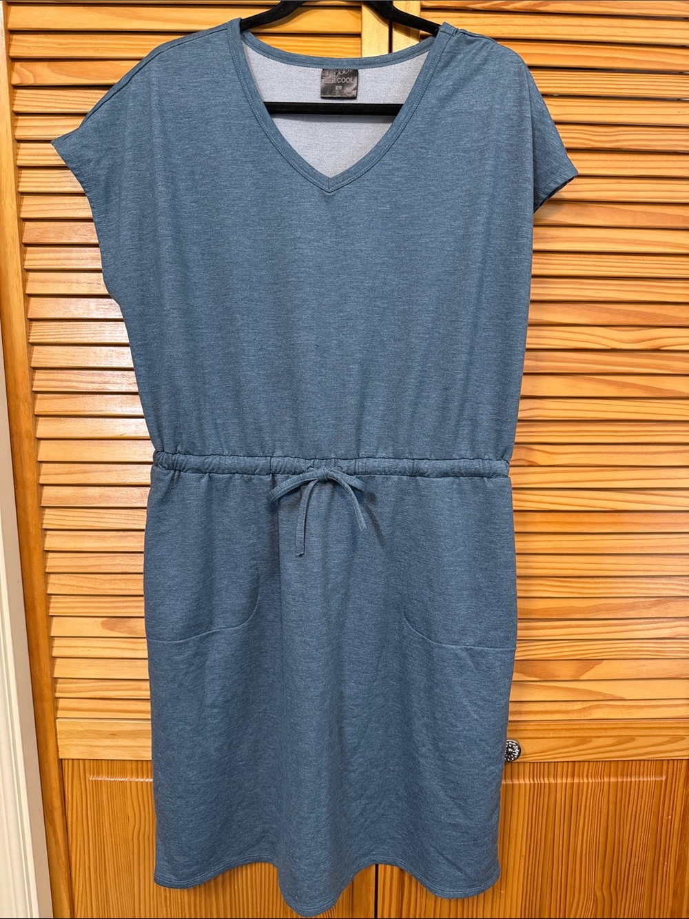Everyday V-Neck Drawstring Pocket Dress - Slate Blue